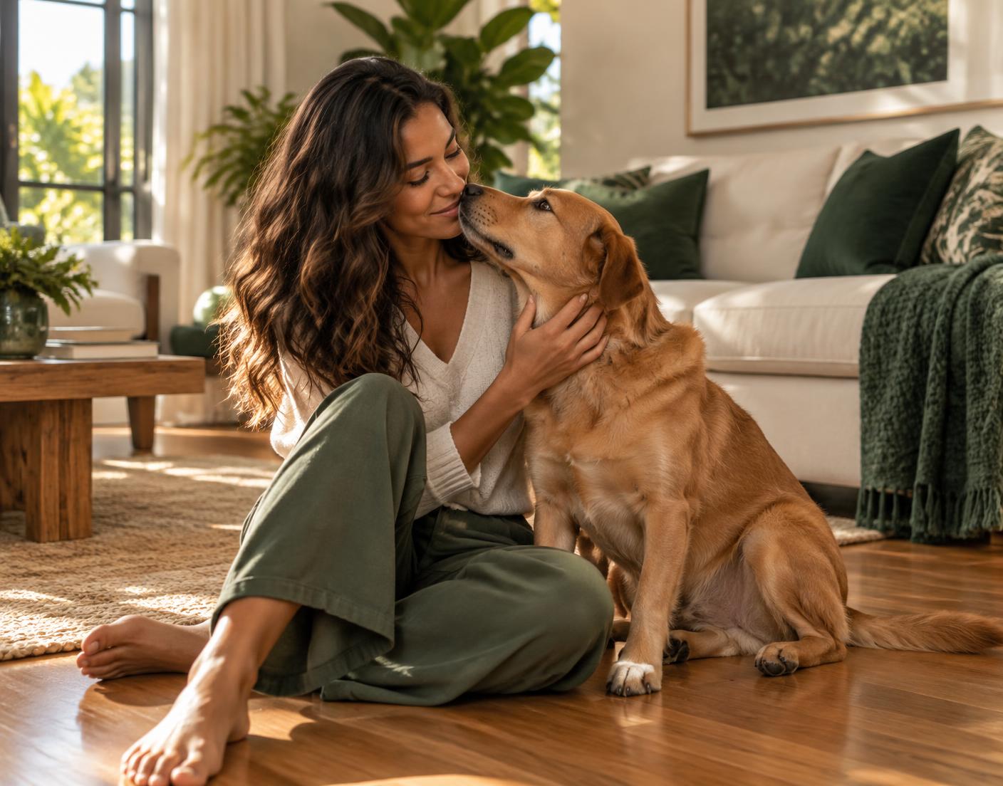 Tutora em um momento de carinho com seu cachorro
